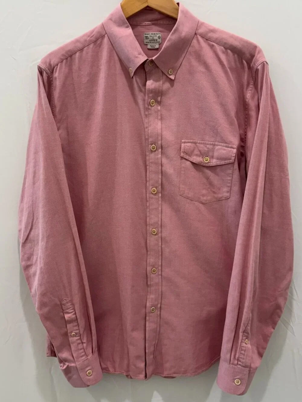 J.Crew Men Large Pink Button Down Shirt Cotton Twill Long Sleeve Flap Pocket
